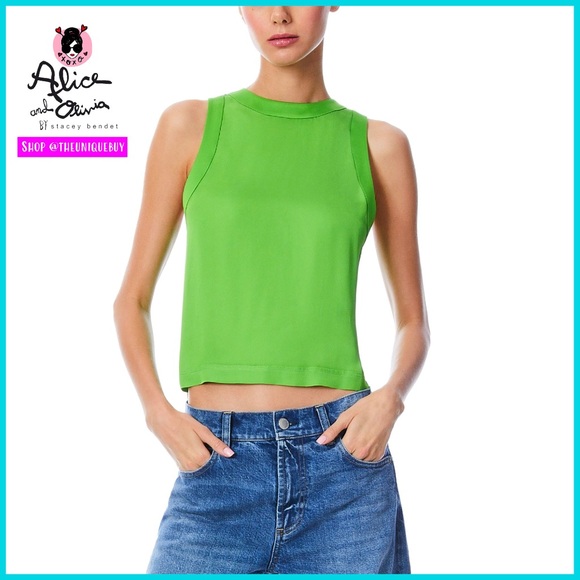 Alice + Olivia Angelina Charmeuse Combo Sleeveless Tank Top - Picture 1 of 15